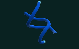 A twelve-base-pair DNA duplex, coloured by confidence — deep blue almost throughout.