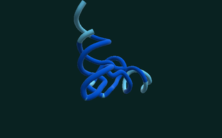 Yeast tRNA-Phe, folded, coloured by confidence — blue throughout, the chain doubling back on itself.